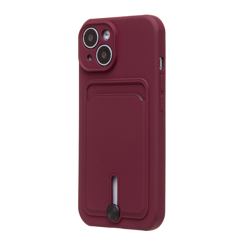 Чехол SC304 для iPhone 15 с картхолдером силиконовый бордовый 002