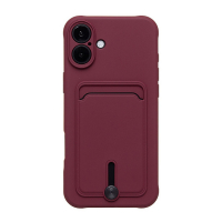 Чехол SC304 для iPhone 16 Plus с картхолдером силиконовый бордовый 001